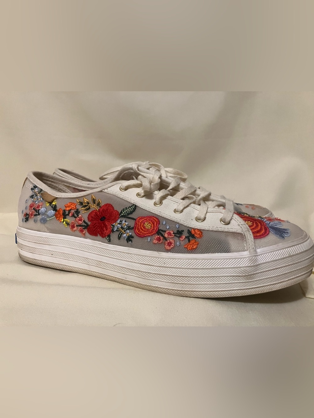 KEDS Rifle Paper Co Women's Embroidered Flowers Canvas Lace Up Sneakers Sz 10